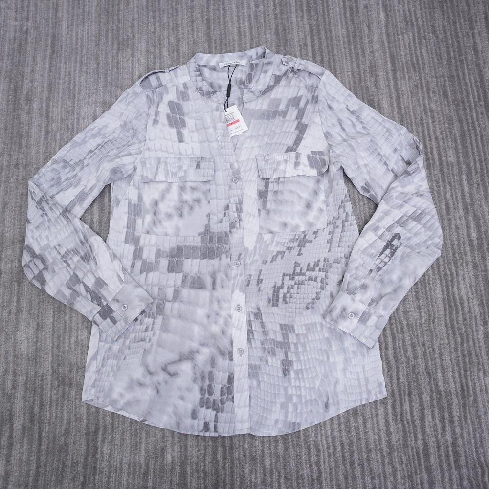Calvin Klein Modern Essentials Grey White Snakeskin Blouse XS M3VA9547 New